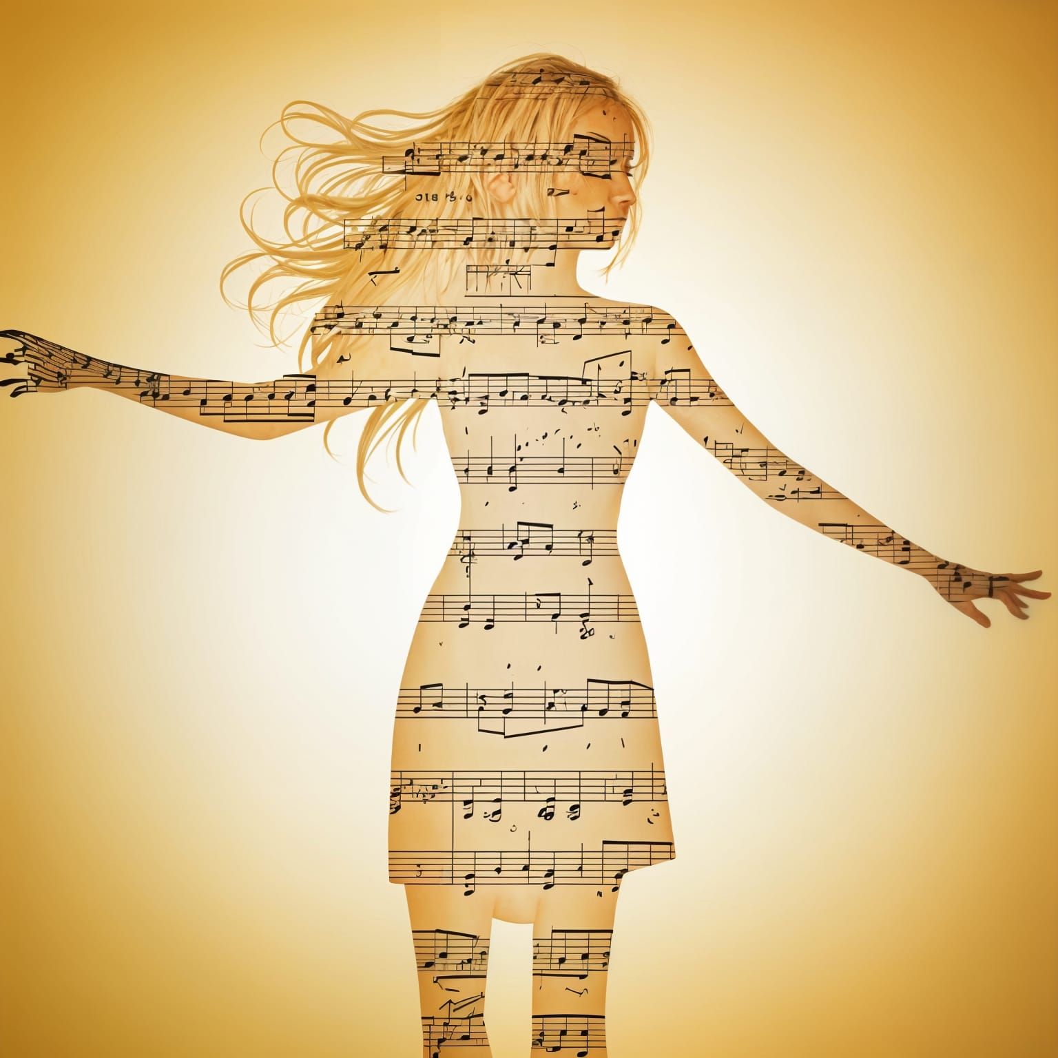 Silhouette of a Dancer Filled with Sheet Music