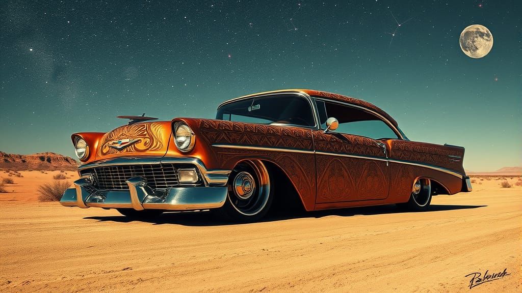 Aztec Chevy Lowrider Under Alien Skies