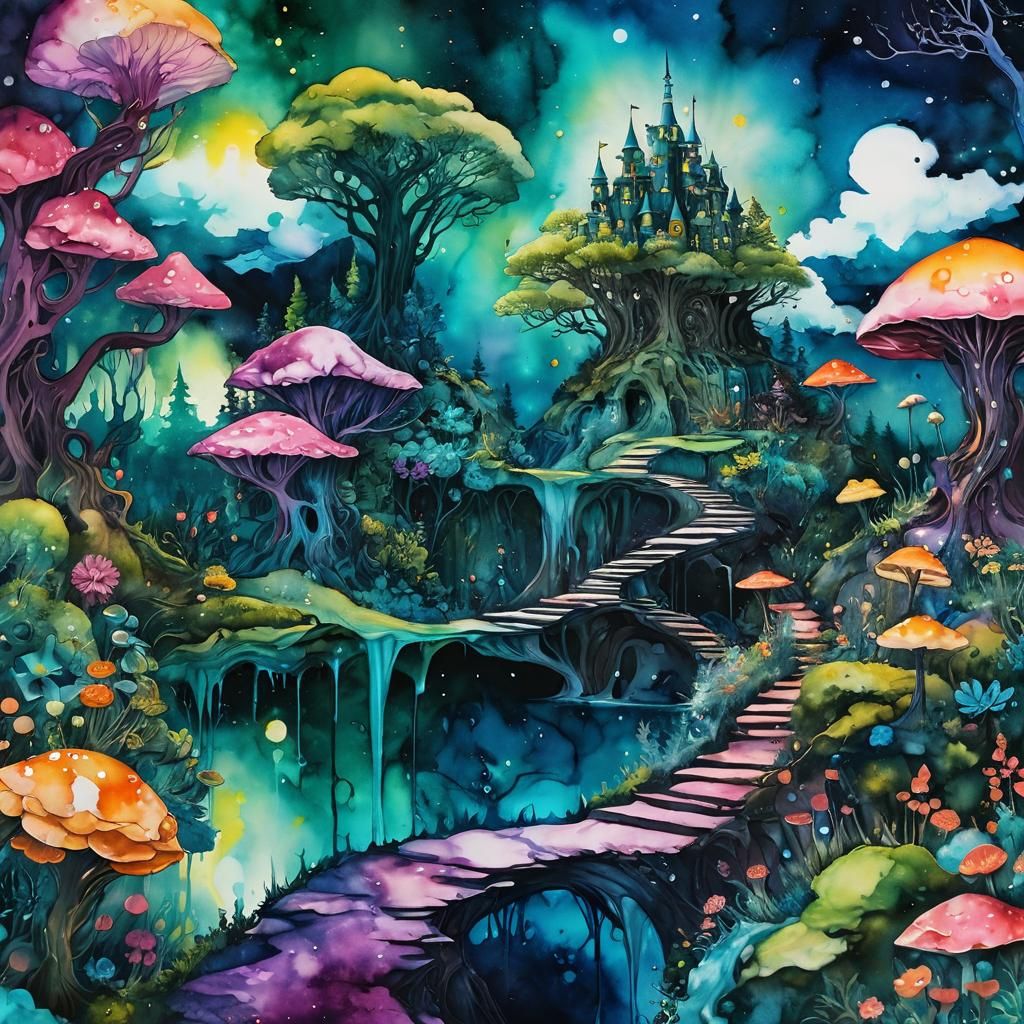 Mystical Wonderland in Alcohol Ink Illustration