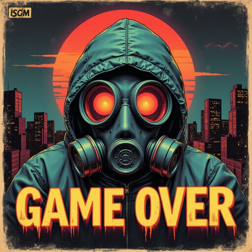 Retro Sci-Fi Album Cover with Gas Mask