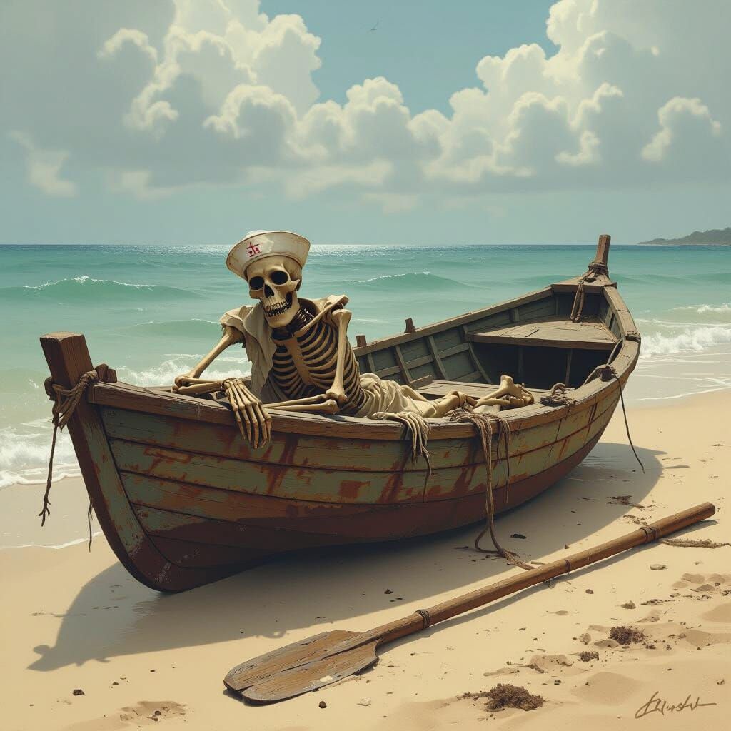 Haunting Image of Sailor's Remains on Deserted Island