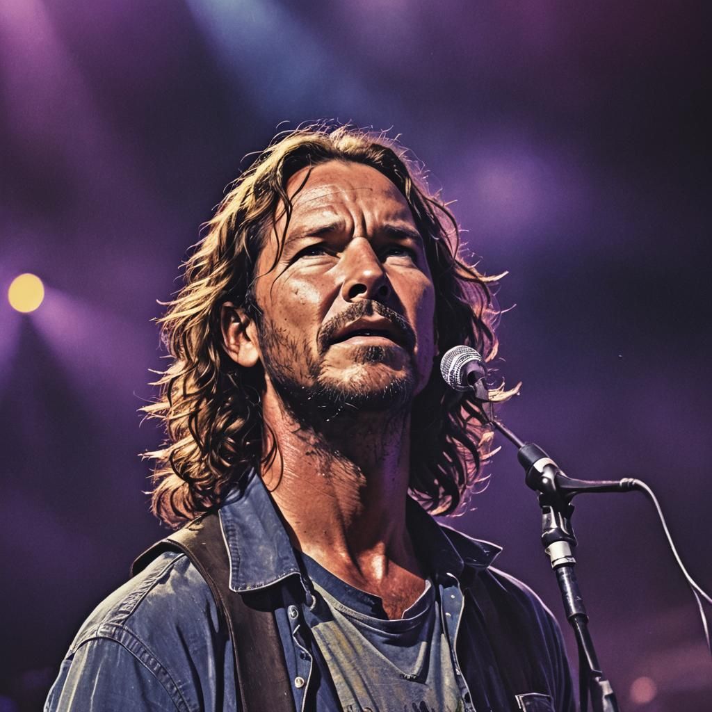 Grunge Portrait of Singer on Stage with Vibrant Lighting