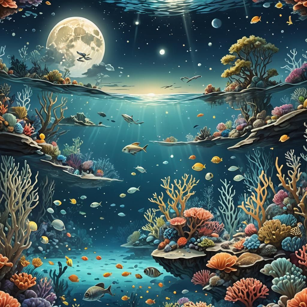 Underwater Moonlight: A Studio Ghibli Anime Scene