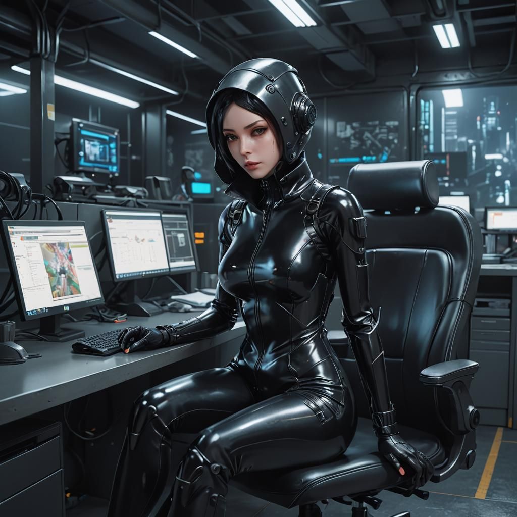 Cyberpunk Office Worker in Latex Suit