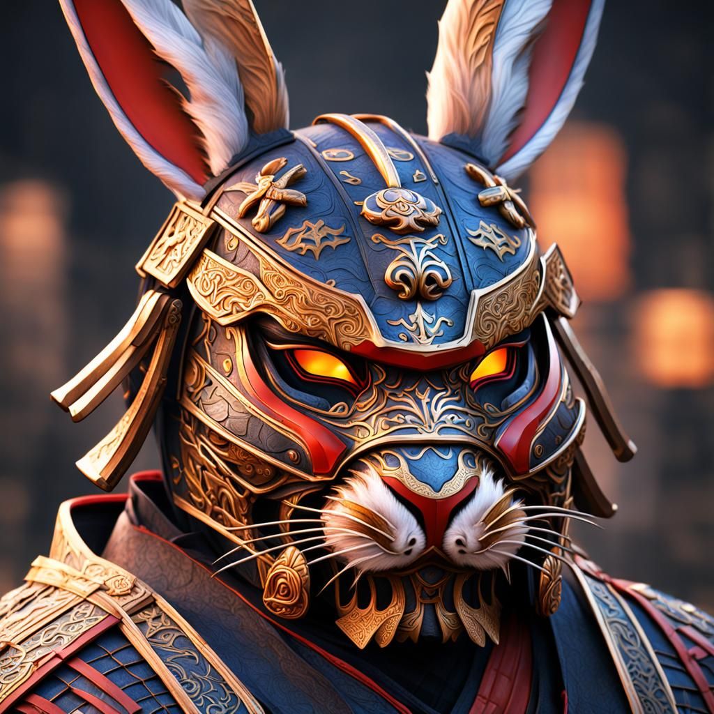 Detailed Rabbit Samurai Mask in Fantasy Art Style