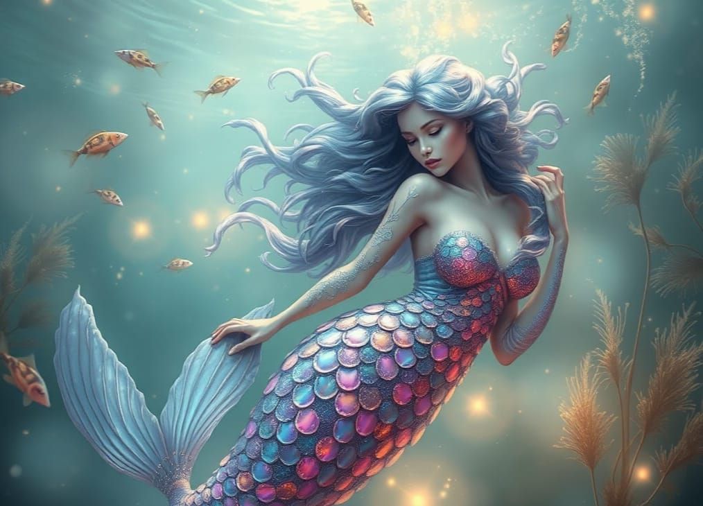 Ethereal Mermaid in a Whimsical Underwater Realm