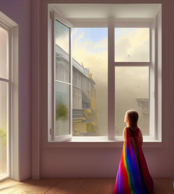 Girl Gazing into Colorful Space, Hyperrealism