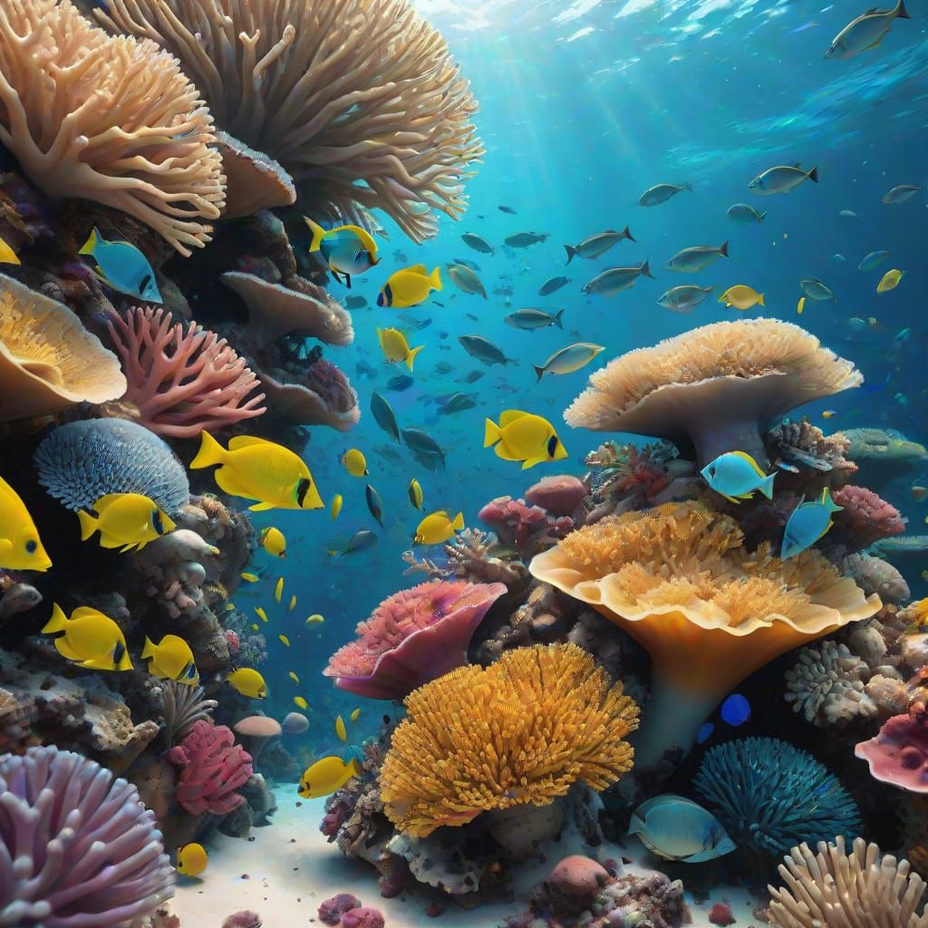 Underwater Coral Reef Scene in Hyper-Realistic Detail