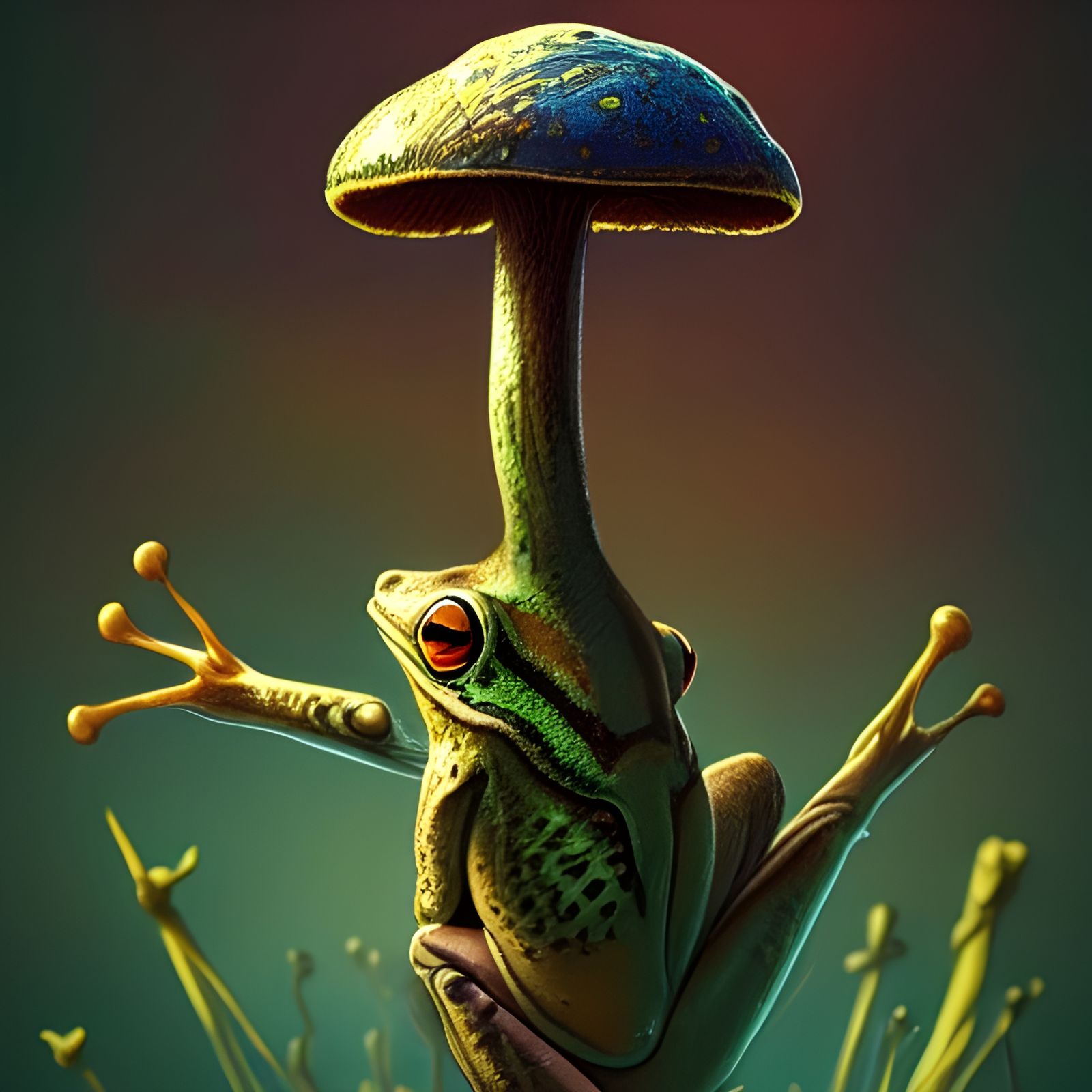 Old Frog on Mushroom: Retrofuturist Surrealism