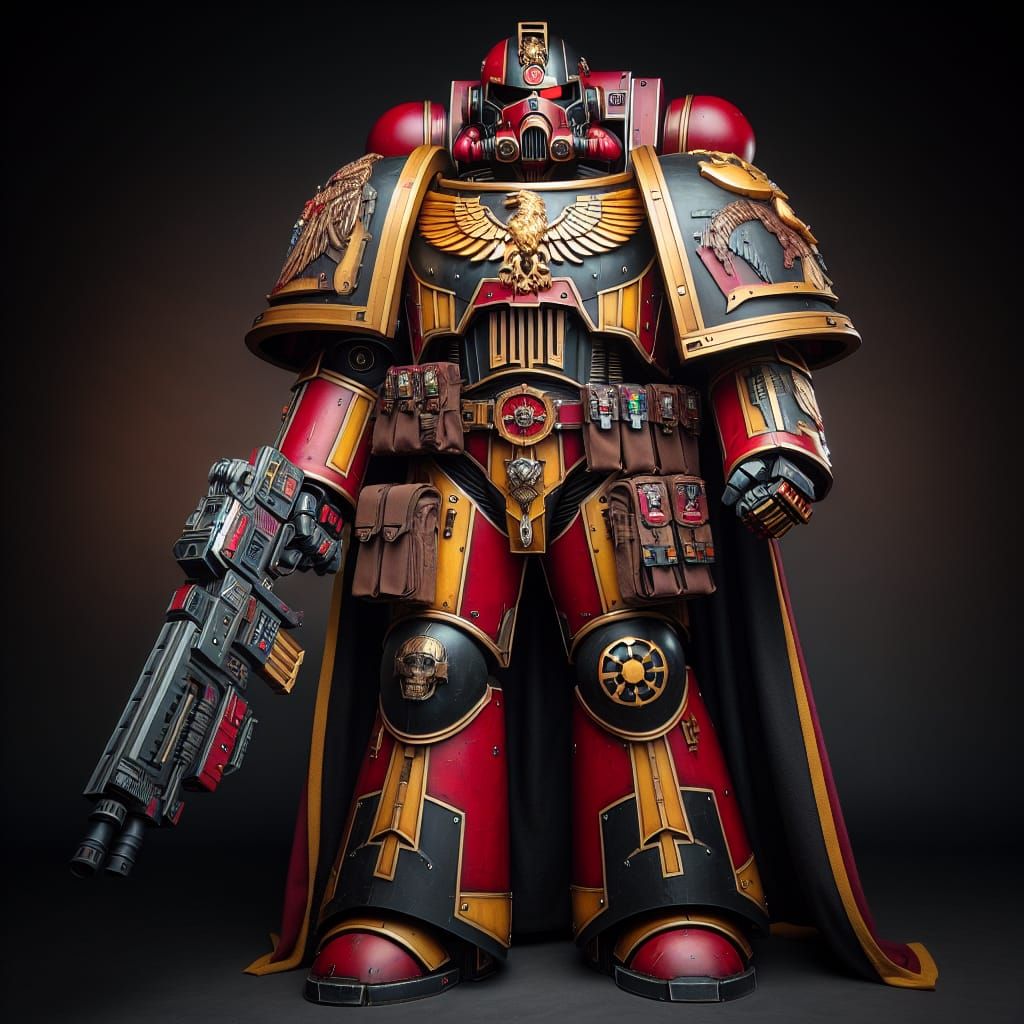 Imposing Power Armor with Elizabethan Helmet