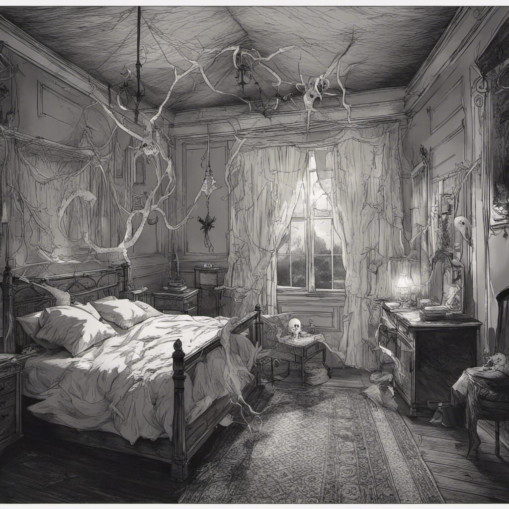 Spooky Victorian Bedroom with Ghost Decoration