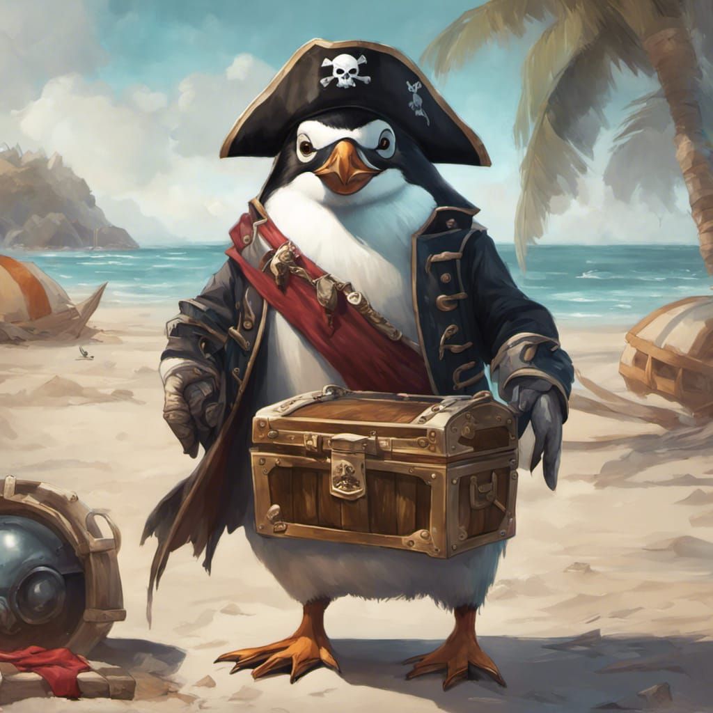 Penguin Pirate Finds Treasure on the Beach