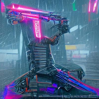 Cyberpunk God of Mechanical Weapons in Neon