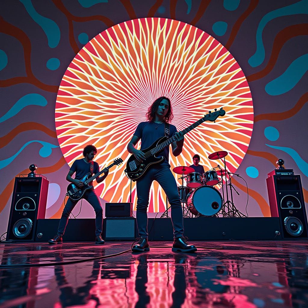 Electric Dreamscape with Swirling Dandelion and Live Rock Ba...