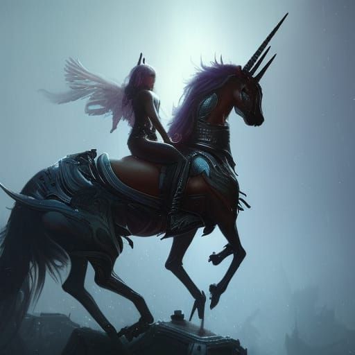 Bionic Unicorns in Dark Fantasy Art Style
