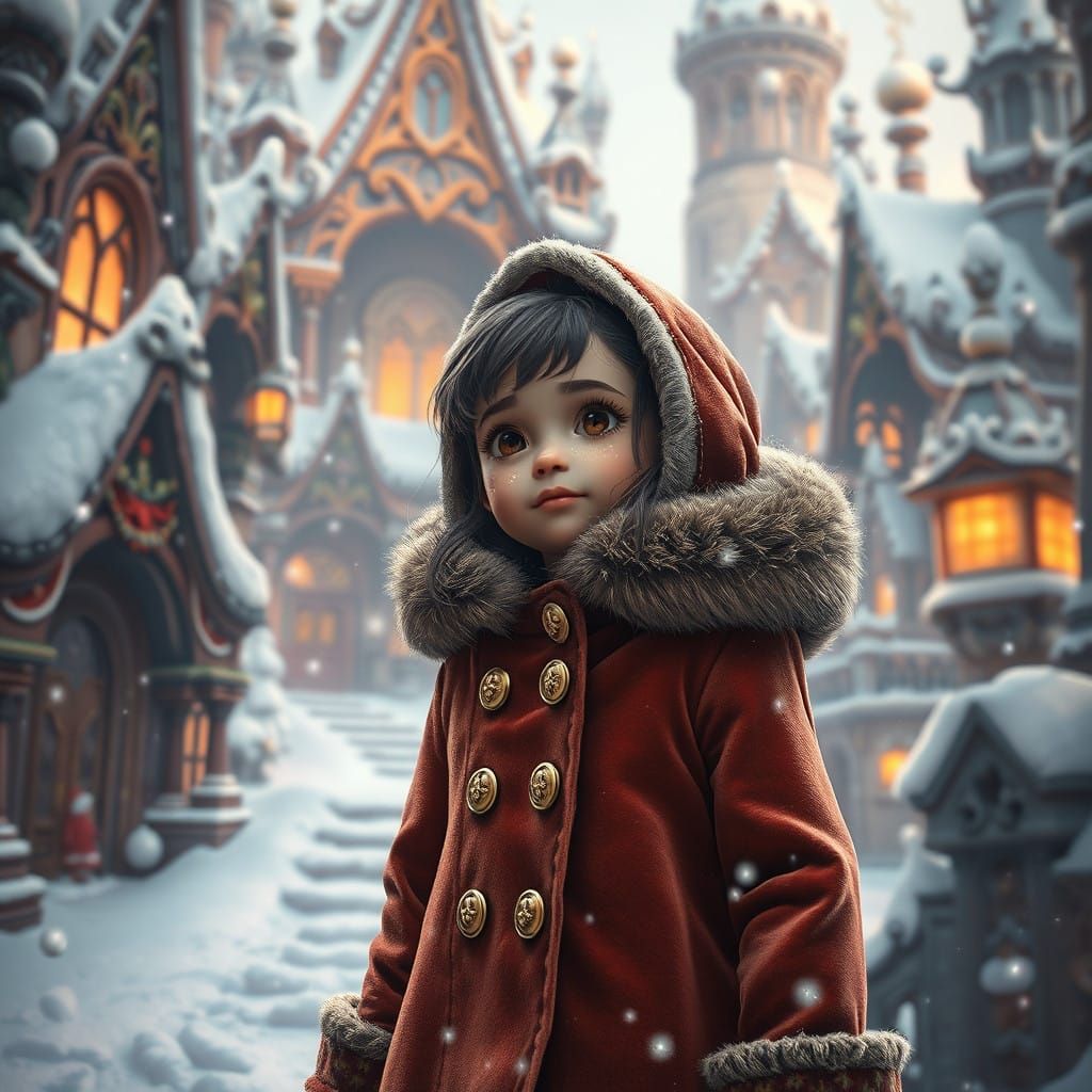 Girl Surprised by Whimsical Winter Wonderland