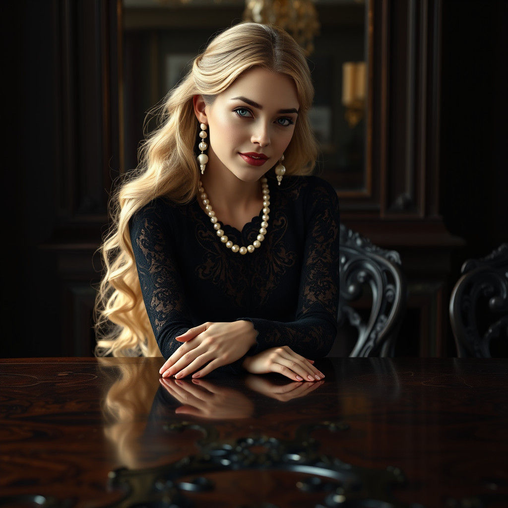 Blond Woman in Lace Dress: Fantasy Concept Art