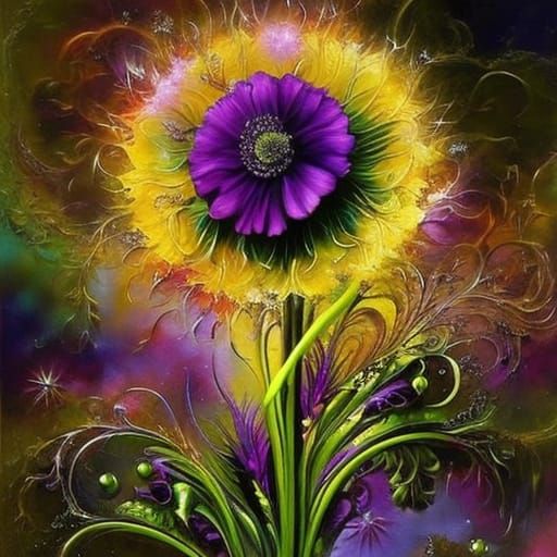 Detailed Floral Painting with Filigree and Volumetric Lighti...