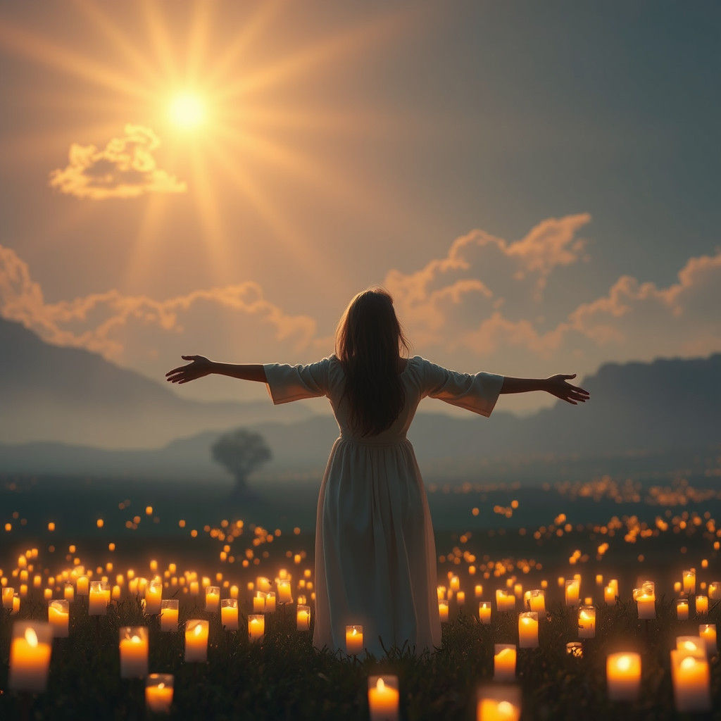 Candlelit Dreamscape: Ethereal Figures in Divine Light