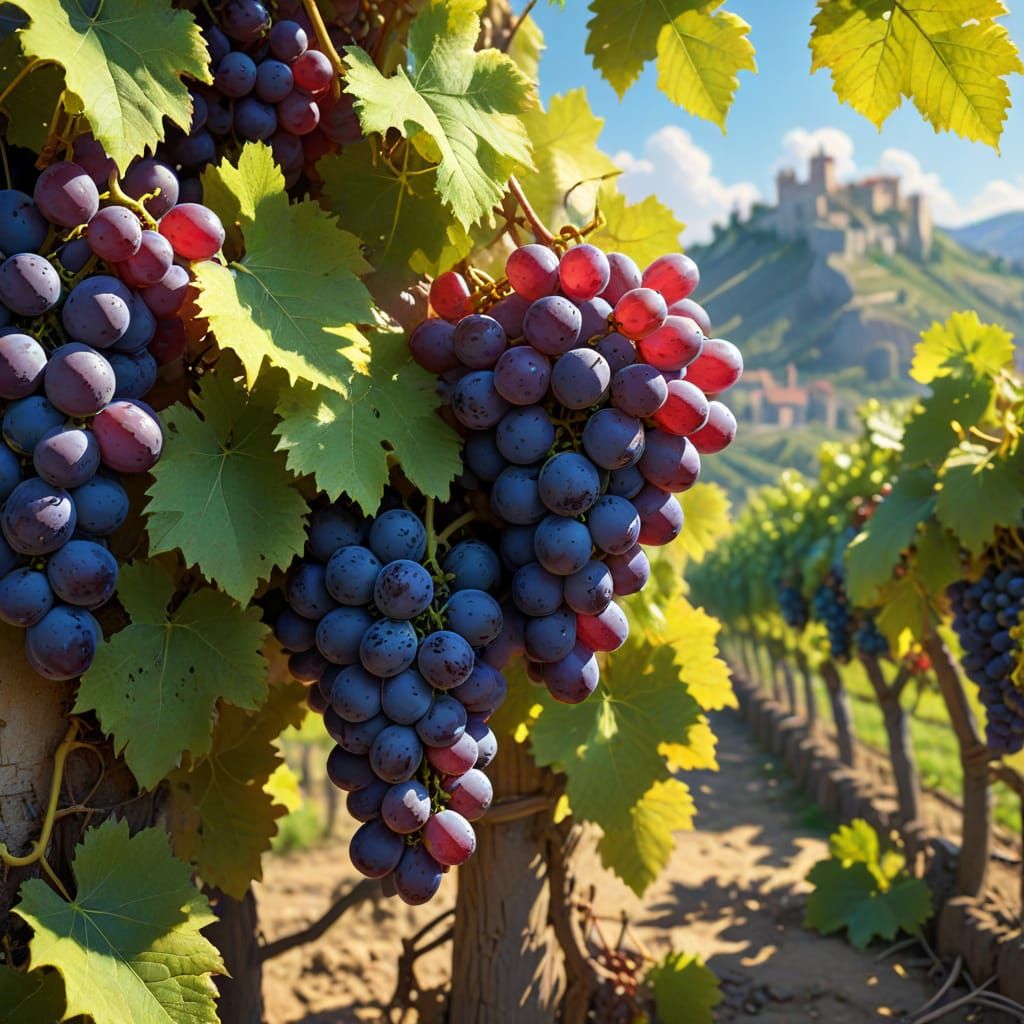 Vivid Vineyard Grapes in Detailed Digital Airbrush Style