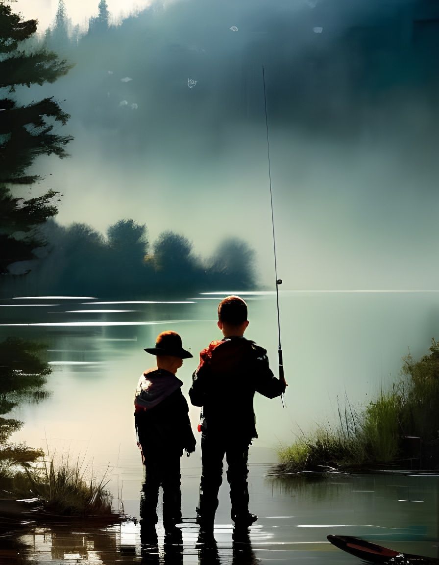 Father and Son Fishing: Graffiti Art Style