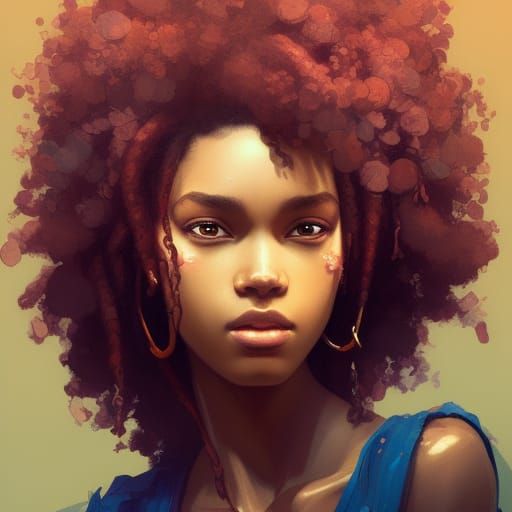 Beautiful Afro Hair Portrait in Digital Art Style