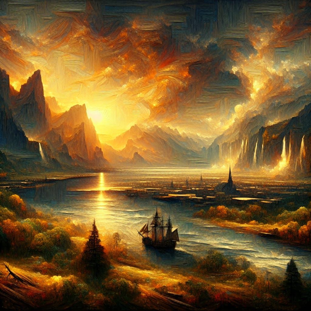 Evolving Landscape Painting with Vibrant Port City