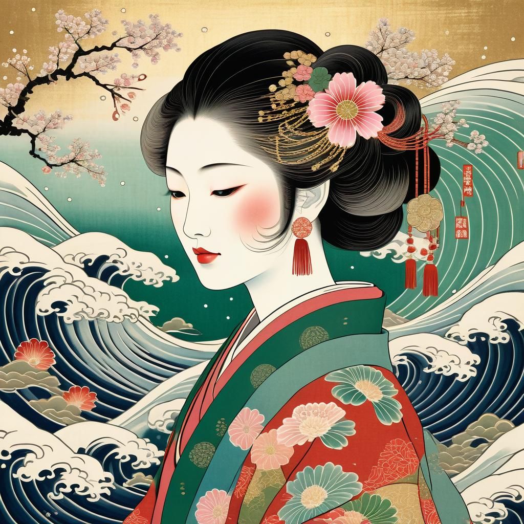 Elegant Figure in Ukiyo-e Style Illustration