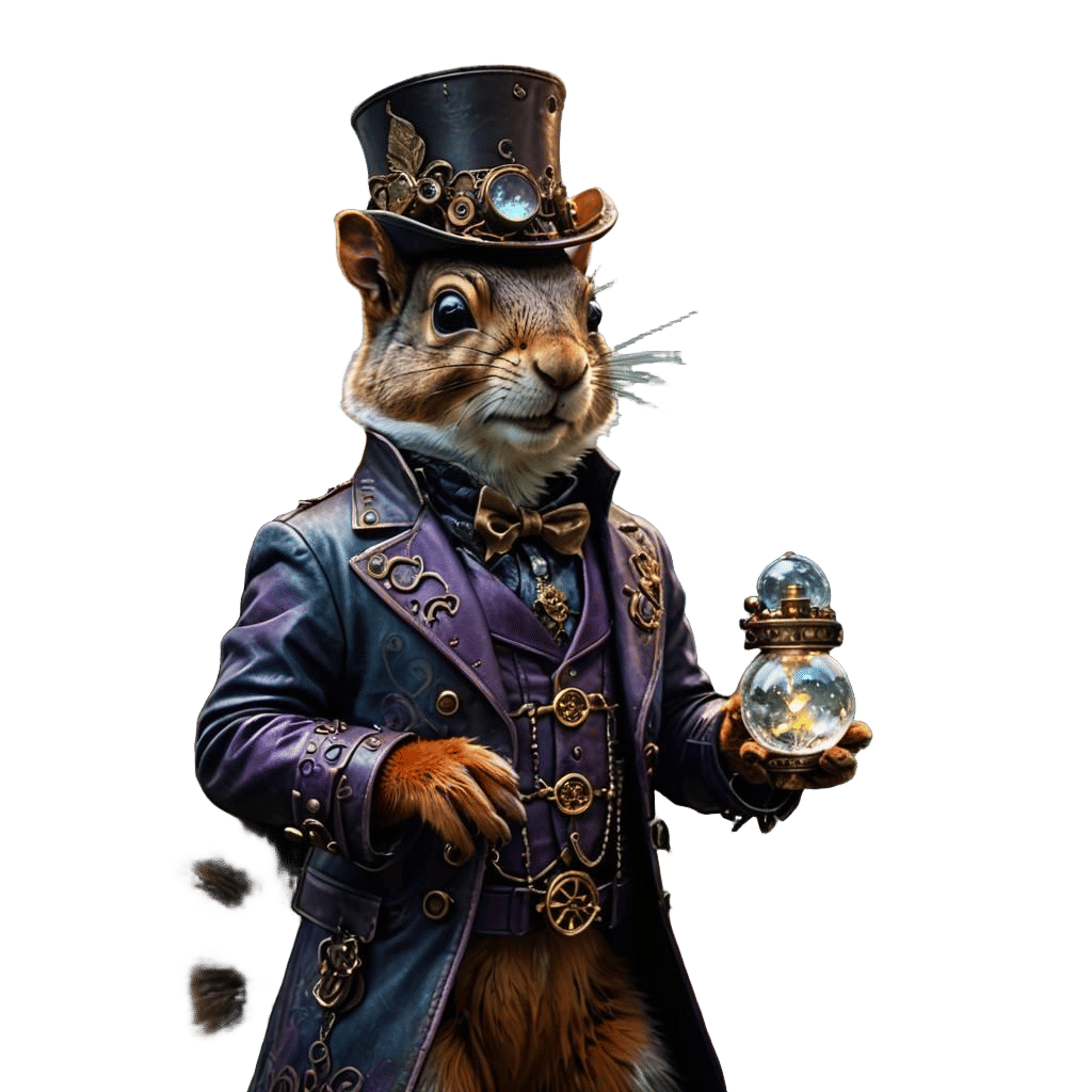 Steampunk Squirrel in Mixed Media Illustration