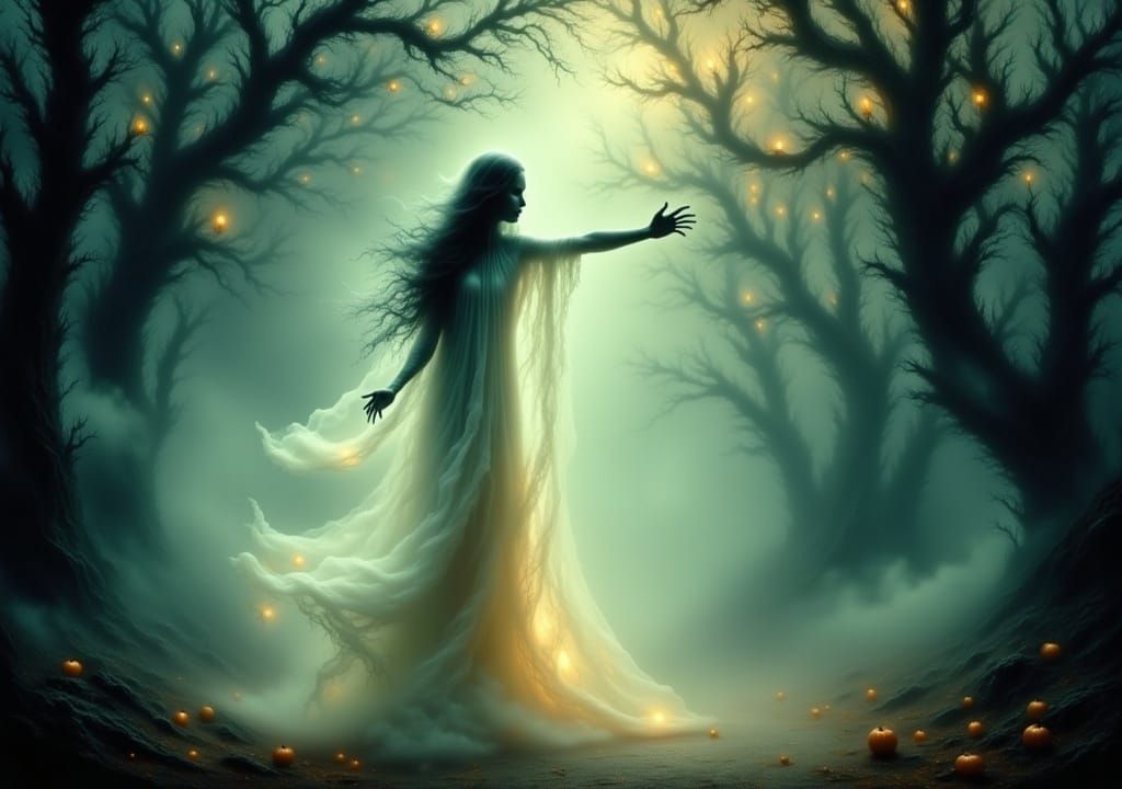Ethereal Ghostly Girls Dance in Mystical Forest