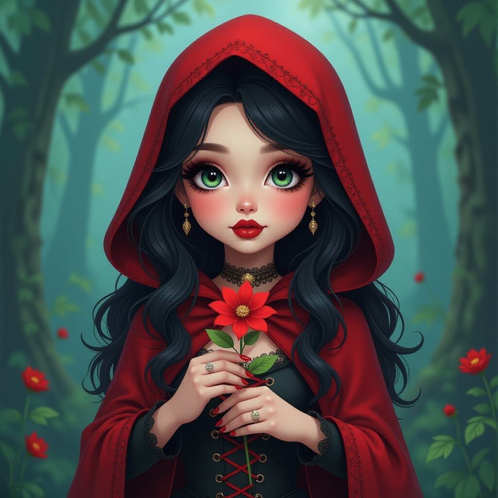 Jasmine Beckett-Griffith style, gothic Red Riding hood, acry...