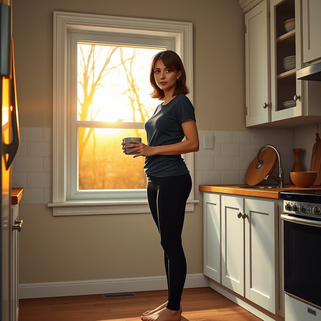 Fit Woman in Morning Light, in Soft Realism Style