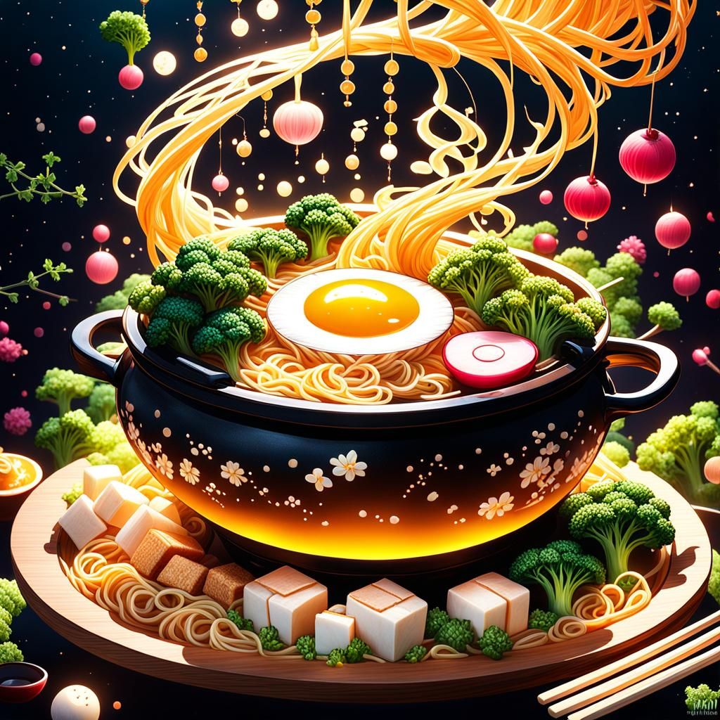 Whimsical Ramen Cauldron with Bonsai Broccoli