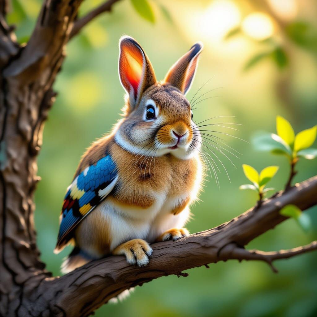 Rabbit-Parrot Hybrid in Hyperrealistic Fantasy Style