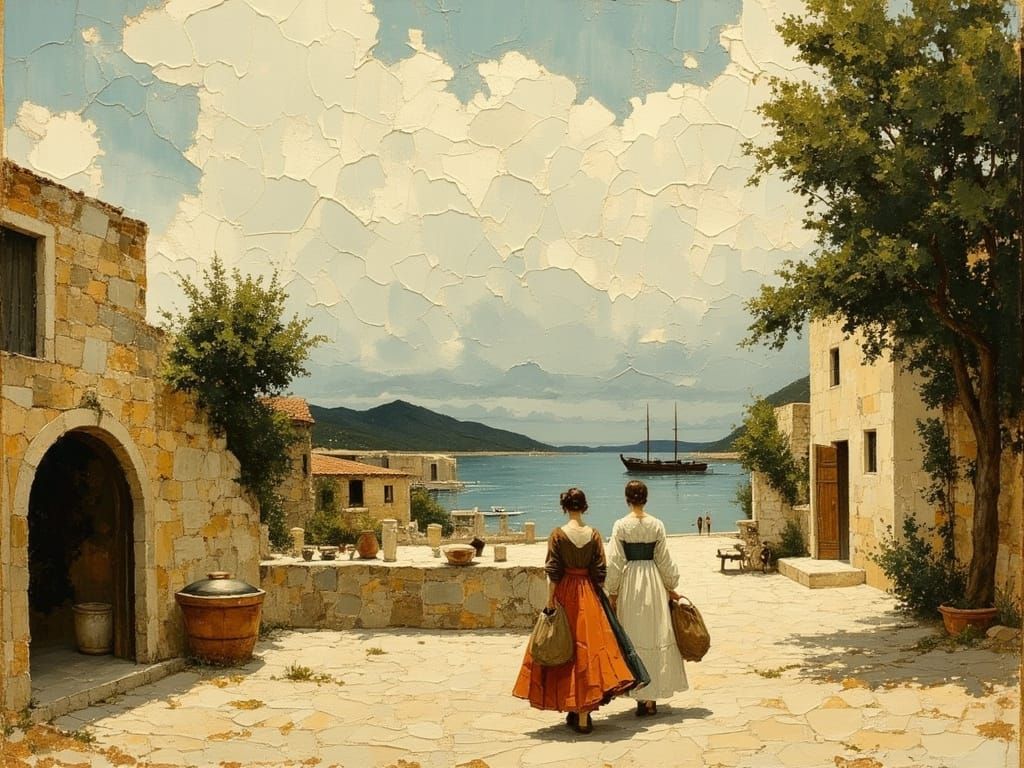 Greek Village Market Square in Warm Earthy Tones