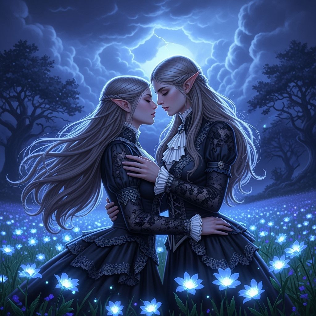Elven Vampire Lovers in a Mystical Twilight Field