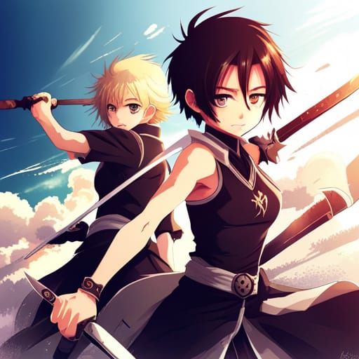 Dynamic Anime Sword Clash in Manga Style