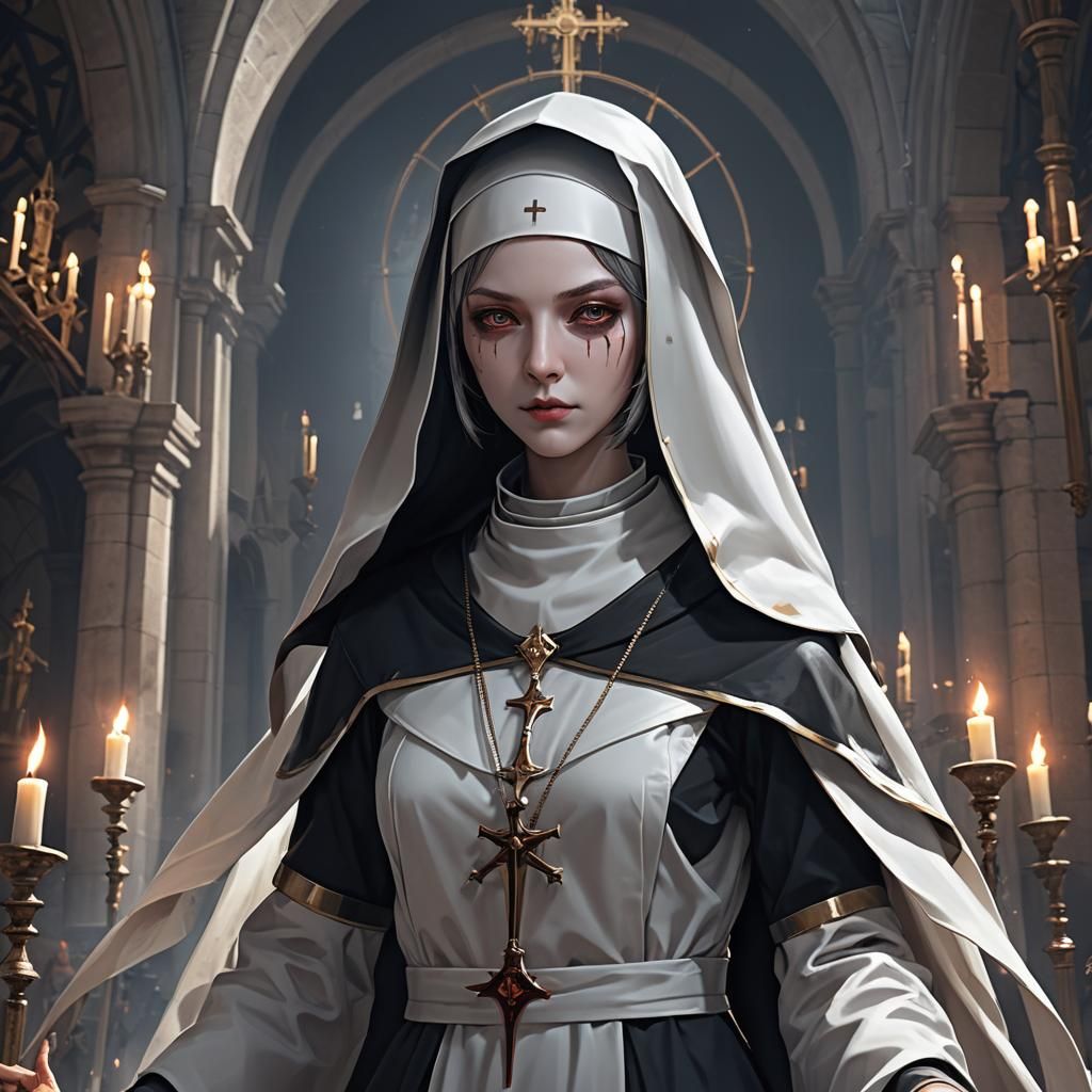 Eerie Evil Nun in Detailed 3D Anime Art
