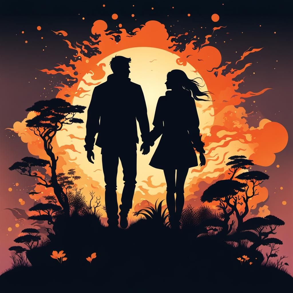 Elemental Silhouette of Loving Couple