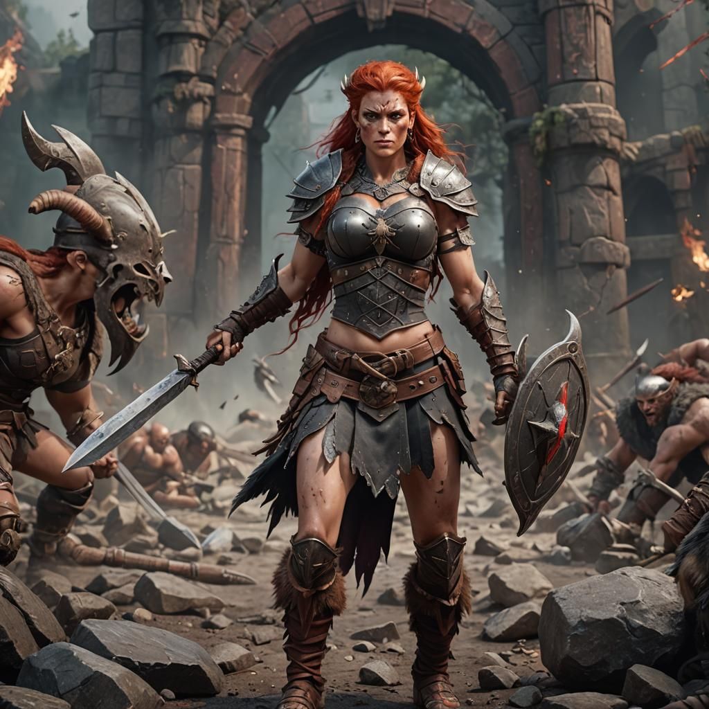 Fierce Red-Haired Barbarian Warrior: Fantasy Concept Art
