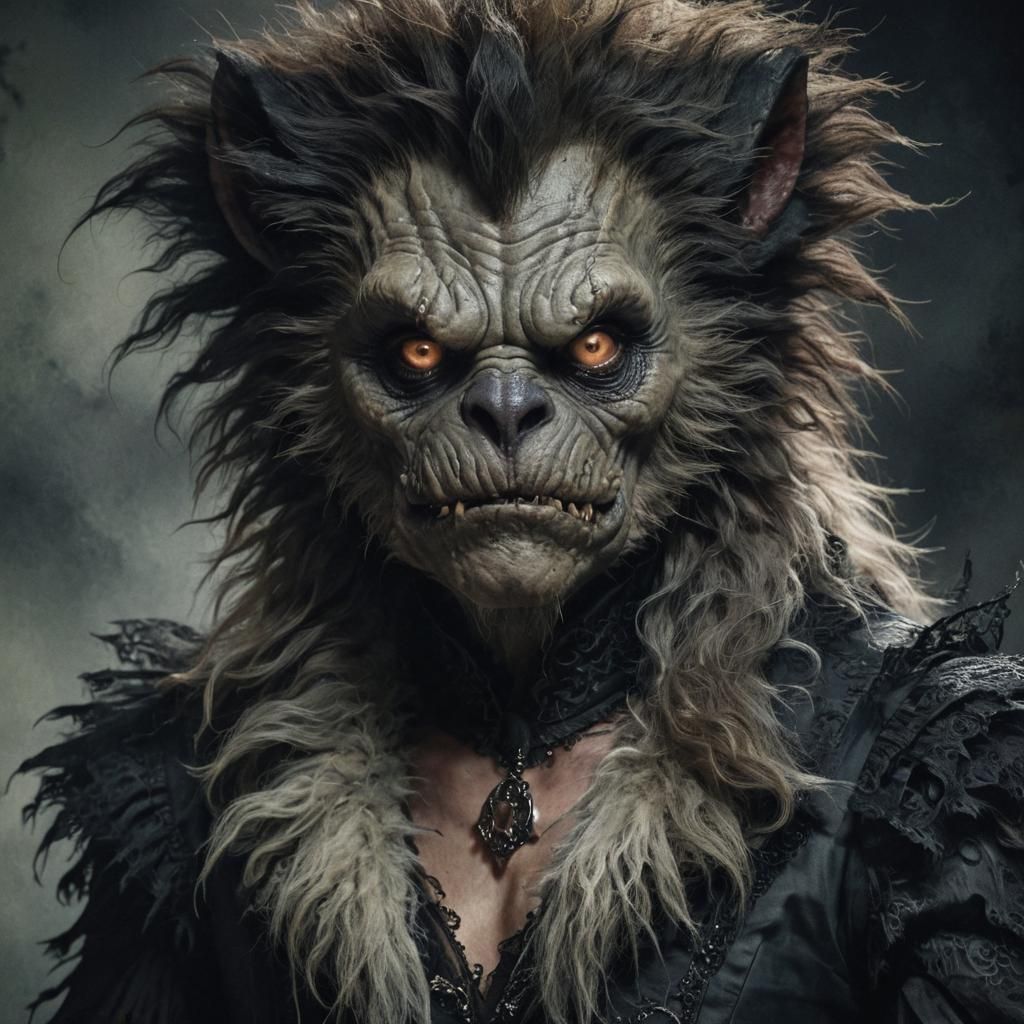 Hairy Monster in Dress: Gothic Elegance Concept Art