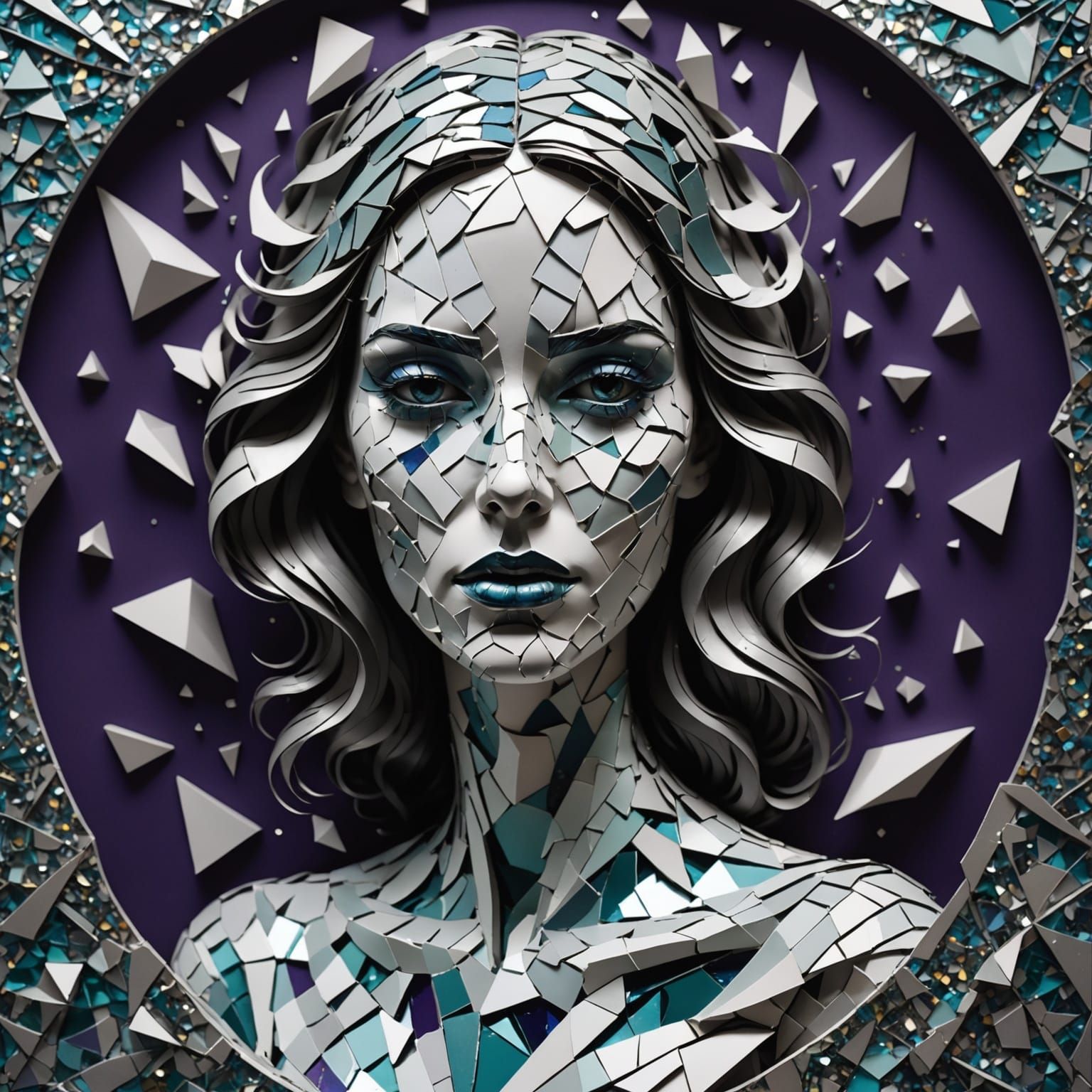 Fragmented Ceramic Woman in Surreal Paper Diorama