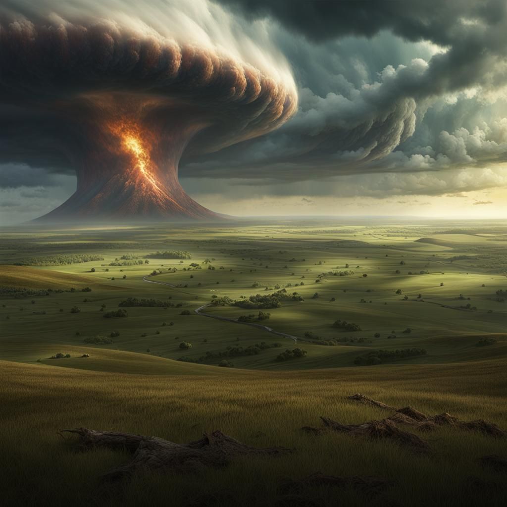 Colossal Tornado Dominates Countryside Landscape