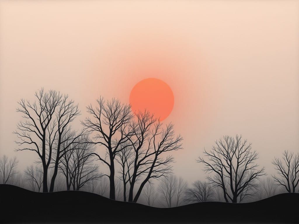 Foggy Sunrise Landscape in Winter, Seine River