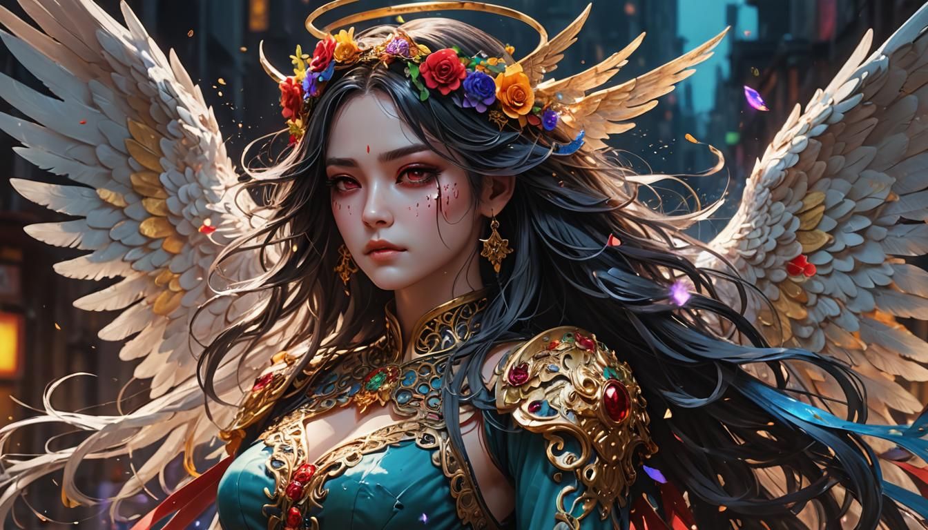 Hyperrealistic Angel of Death in Anime Style