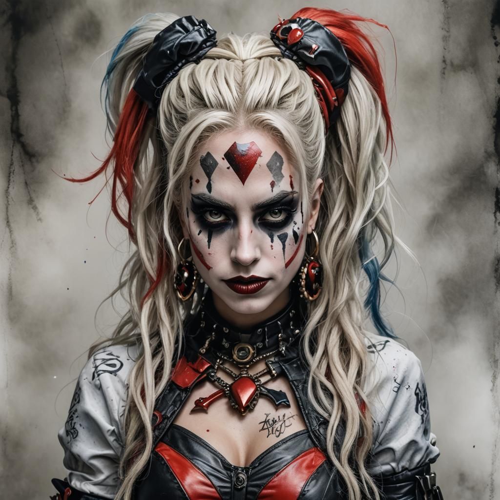 Lady Gaga as Harley Quinn in Dark Fantasy Style
