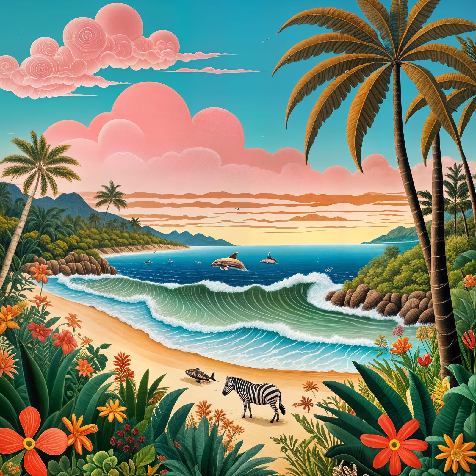 Whimsical Beach Scene in Vibrant Colors