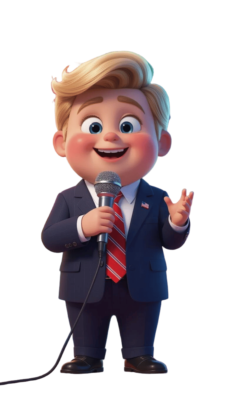 Little Boy Trump with Microphone: Pixar-Disney Style