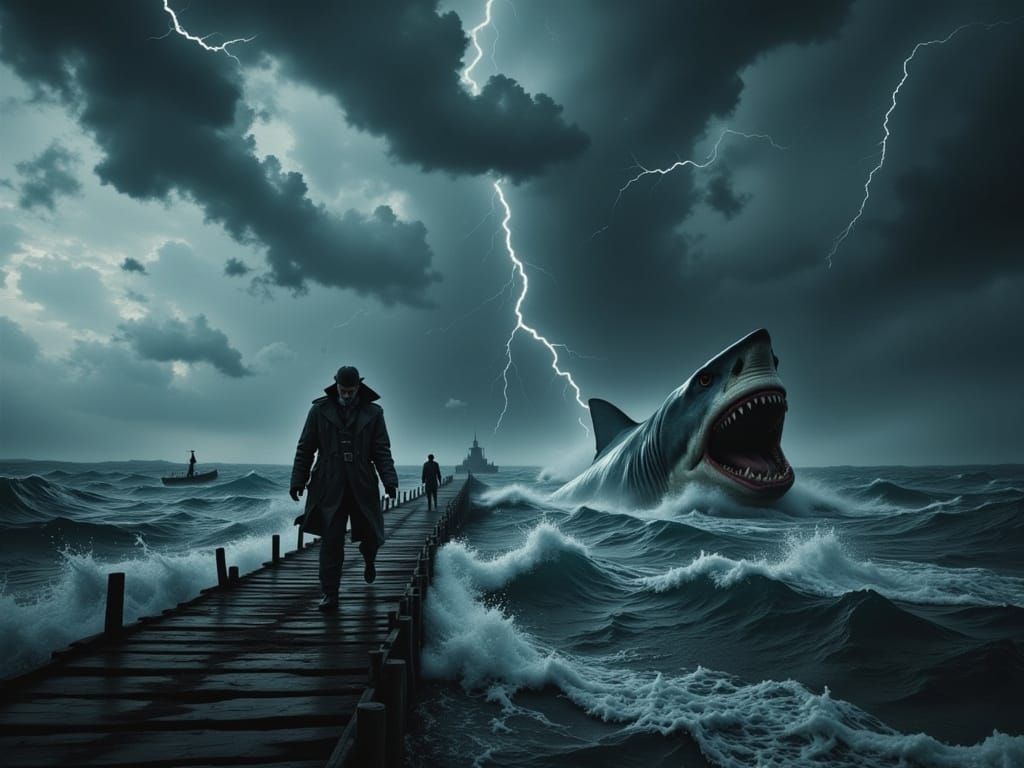 Captain's Peril: Stormy Seas and Shark Attack