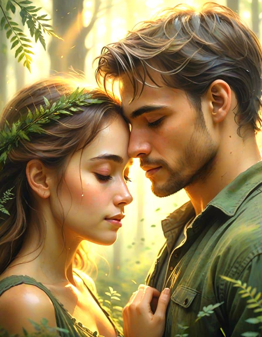 Intimate Couple Embracing in Vibrant Realism